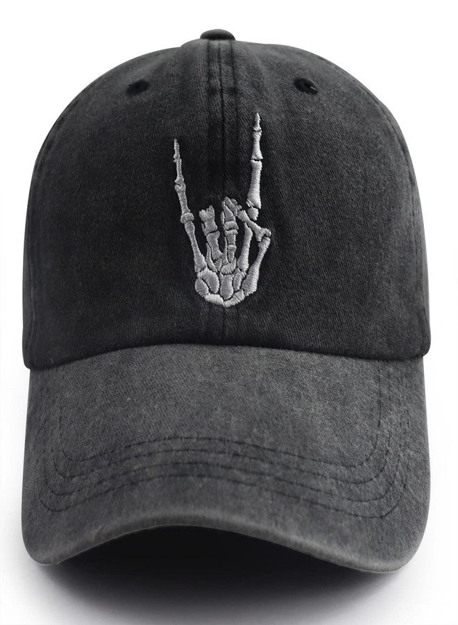 Vxchkerm Skeleton Hands Hats for Men Women, Halloween Skull Finger Baseball Cap, Adjustable Washed Distressed Vintage Cotton Embroidered Hat, Funny Gifts for Dad Mom Grandpa Grandma Boys Girls Friends - Image 1